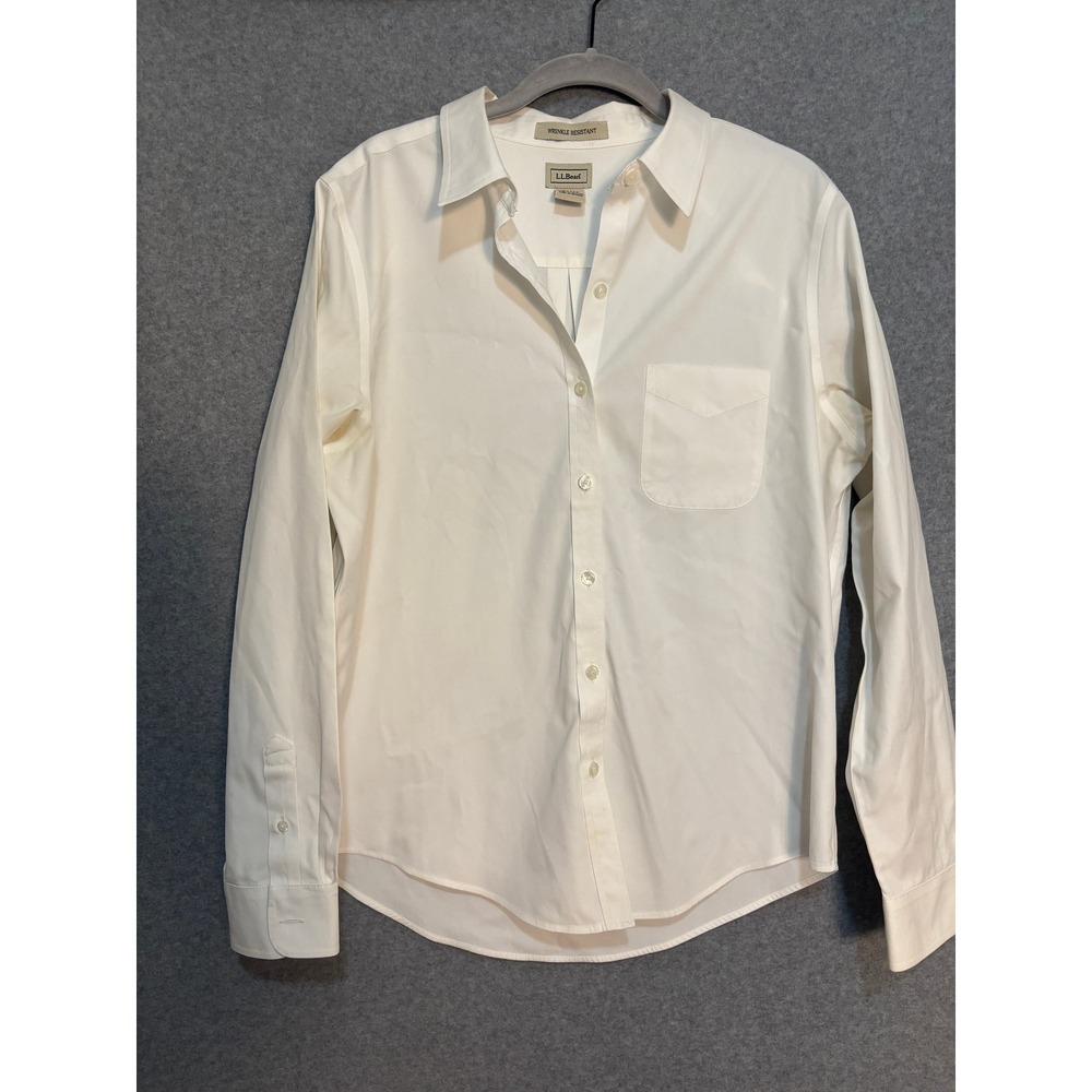 L.L.Bean Wrinkle Resistant Dress Shirt Mens M White Button Front Classic Capsule